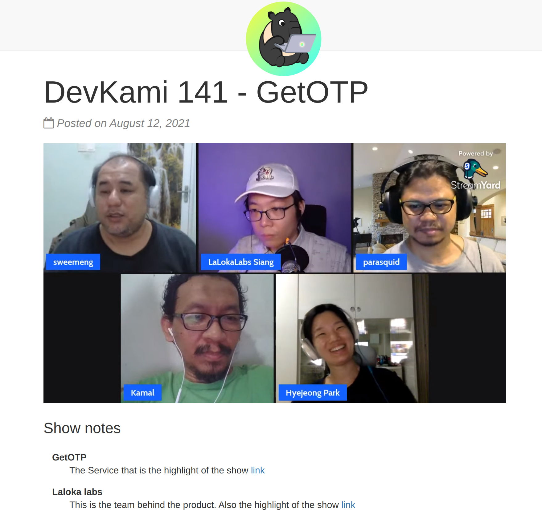 The GetOTP team was interviewed by DevKami